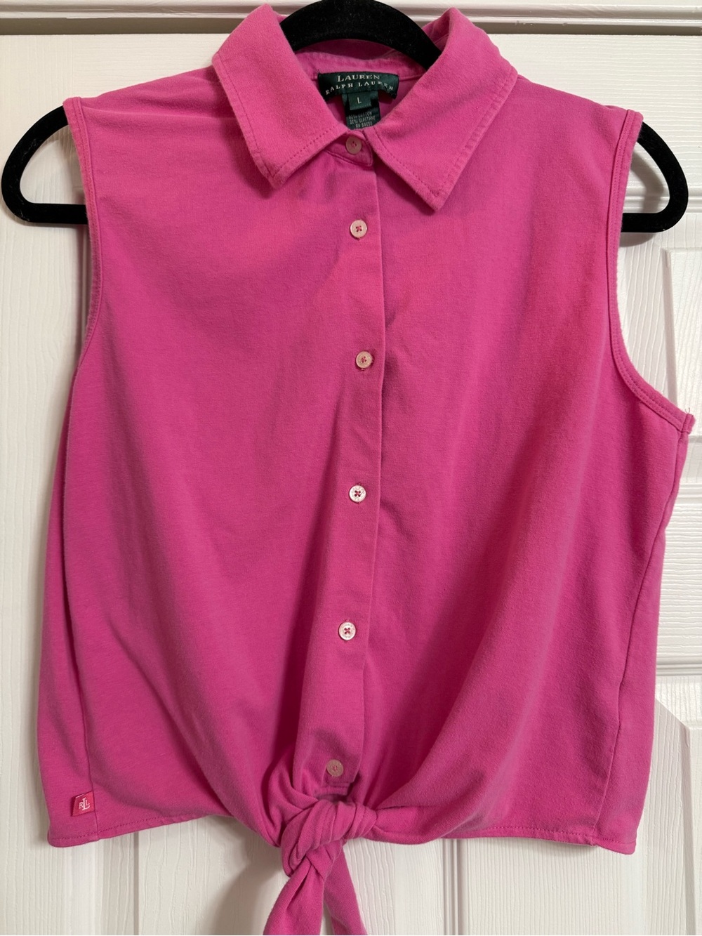 Ralph Lauren Hot Pink Sleeveless Button-Front Tie-Hem Camisole